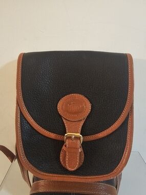 Dooney & Bourke Black with Brown Trim Leather Messenger Bag